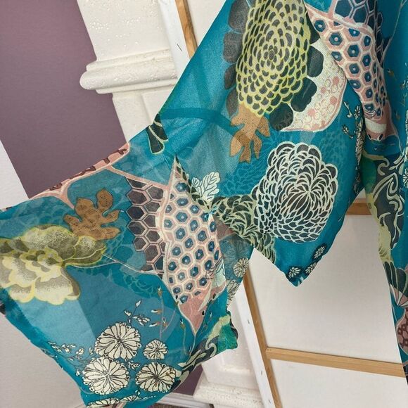 Original Anthony VTG Asian floral print and butterfly sleeved open kimono lined - Picture 3 of 12